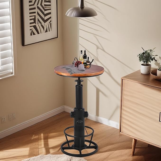 Vintage Bistro Table Height Adjustable 38.6-44.4inch Industrial Bar Table - Image 8