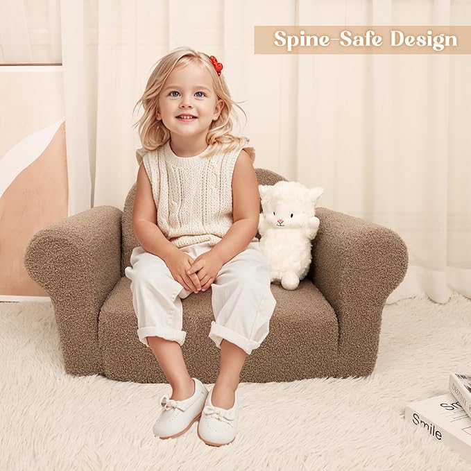 Chairs for Toddler, 2-in-1 Toddler Soft Teddy Baby Couch Fold Out, Convertible - Image 2