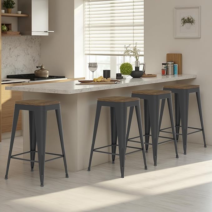 24 inch Backless Bar Stools Set of 4, Indoor Metal Bar Stools - Image 9