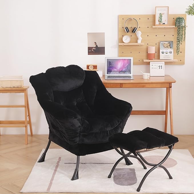 LITA Lazy Chair with Ottoman, Modern Accent Leisure Upholstered Sofa Chair - Image 4