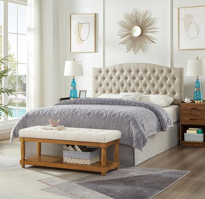 24KF Large Rectangular Upholstered Tufted Bed Bench, Linen Fabric Storage - Image 8
