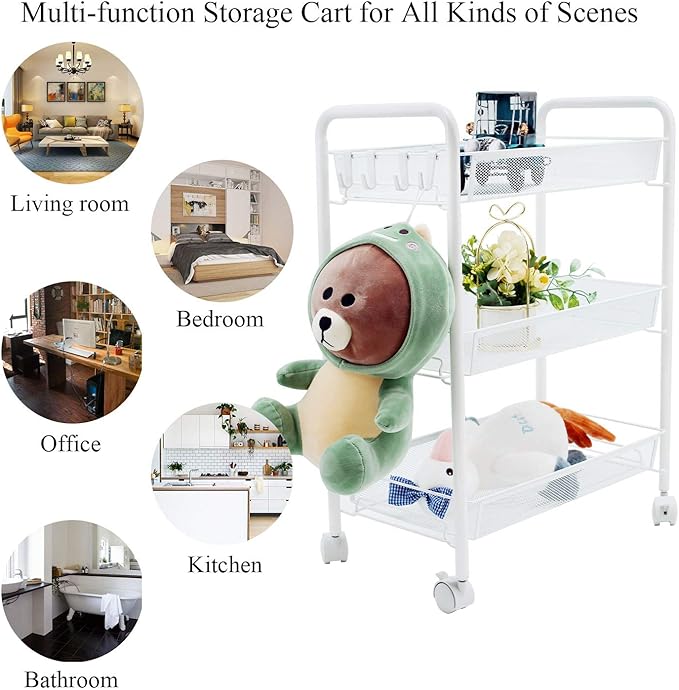 OVICAR Mesh Wire 3 Tier Rolling Cart, Kitchen Storage Utility Cart, Full Metal - Image 7