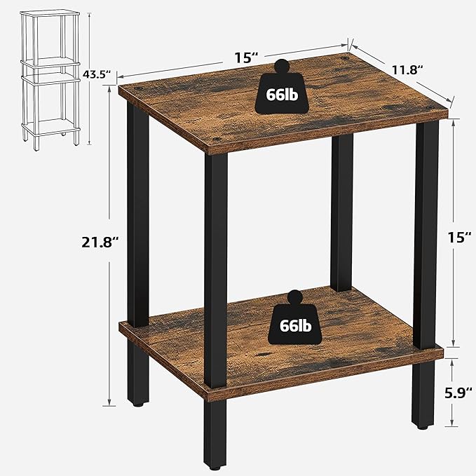 TUTOTAK End Table, Side Table, Nightstand, 2-Tier Storage Shelf, Sofa Side Table - Image 3