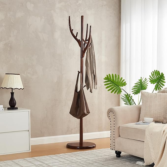 Uniclinens Coat Rack Freestanding Solid Wood Coat Tree Standing - Image 2