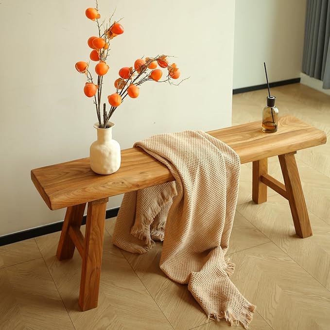 Wooden Bench Indoor – Rustic Farmhouse Narrow Entryway Bench - Image 4