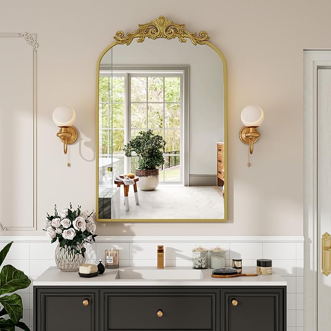 Vintage Arched Bathroom Mirror, 24x36 Inch Retro Wall Mounted Vanity Mirror - Image 9