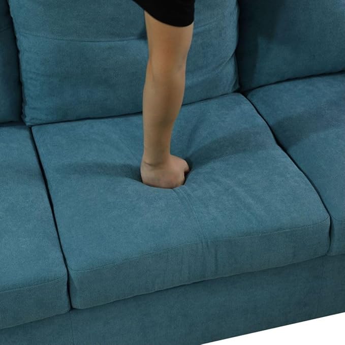 Green L-Shaped 3-Piece Flannel Sofa - Image 6