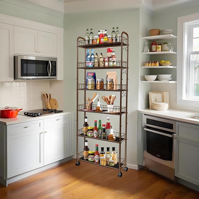 6-Tier Slim Storage Cart with Wheels, 6in Narrow Rolling Shelf, Sturdy Slim - Image 4