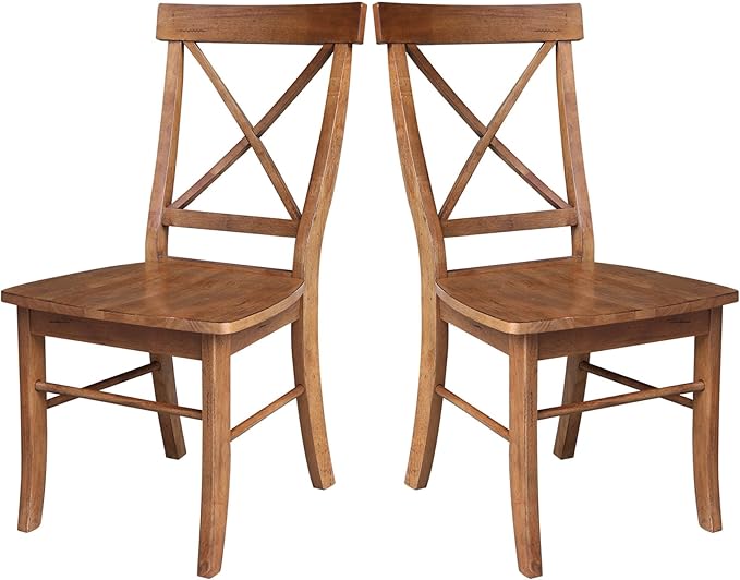 IC International Concepts Set of Two X-Back Dining Chairs, Distressed Oak by InternationalConcepts