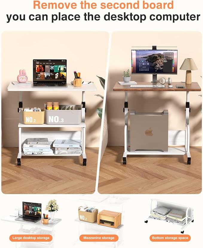 Portable Desk with Wheels Small Standing Desk on Wheels Adjustable Height - Image 7