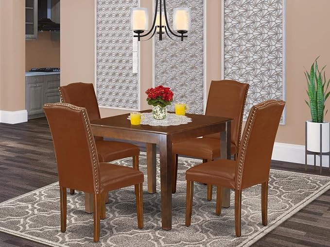East West Furniture OXEN5-MAH-66 5 Piece Modern Dining Table Set Includes a - Image 6