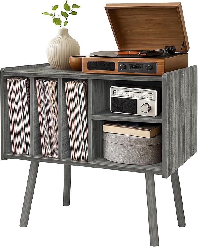 Record Player Stand with Vinyl Storage, Wooden Record Player Table with 5 by Montex