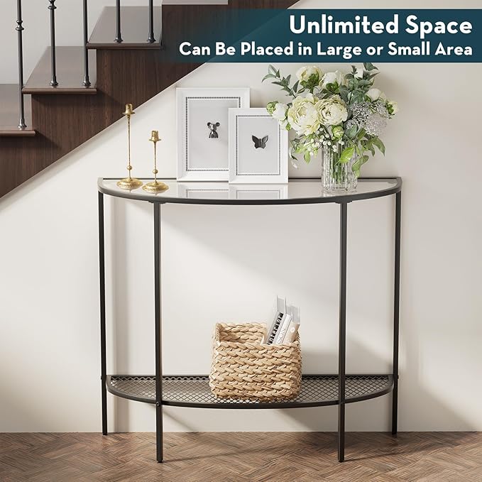 SAYGOER Glass Half Moon Console Table 2 Tier Narrow Entryway Table - Image 3