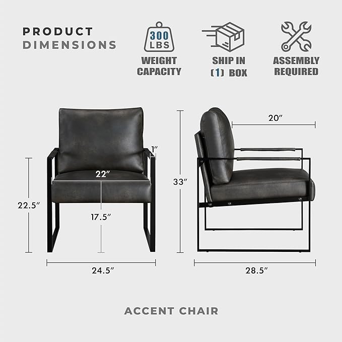 Lexicon Modern Accent Chair, Faux Leather Upholstered Living Room Chair - Image 2