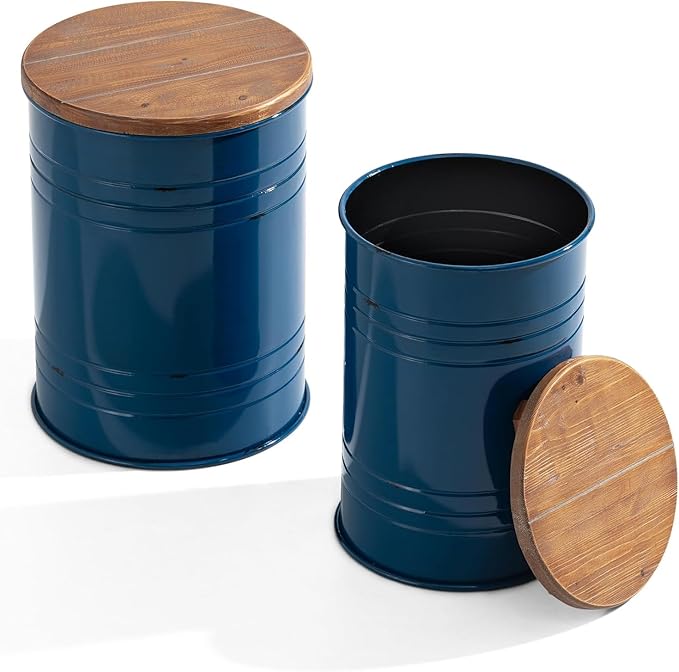 Glitzhome Farmhouse Accent Side Table, Metal Storage Stool Ottoman - Image 9