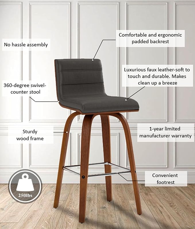 Armen Living Vienna 26" Swivel Counter Stool in Walnut Wood Finish - Image 13