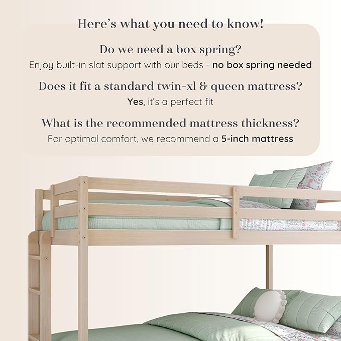 Grain & Grove Bear Twin XL Over Queen Bunk Bed, Sturdy Bunk Bed Frame - Image 5
