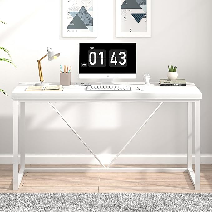 EXCEFUR Home Office Desk, Modern Wood Computer Desk, Wood Study Writing Table - Image 7