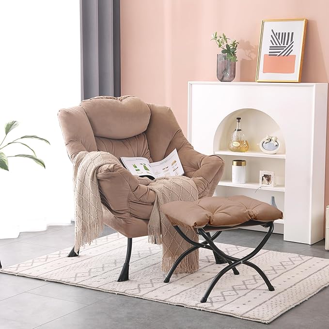 Lazy Chair with Ottoman, Modern Accent Chair Contemporary Lounge Leisure Sofa - Image 2