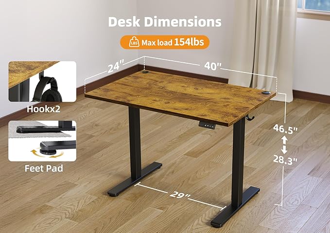 Seang Standing Desk with Adjustable Height, 40x24 Inch Electric Stand Up Desk - Image 3