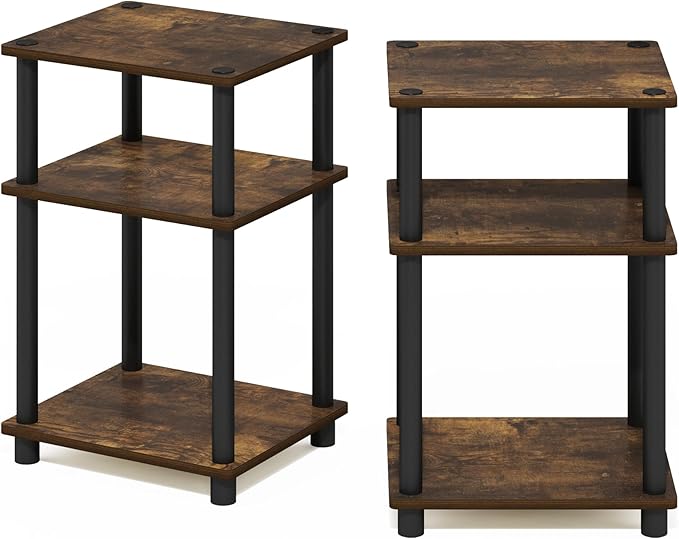 Furinno Just 3-Tier Turn-N-Tube End Table, Amber Pine/Black - Image 6
