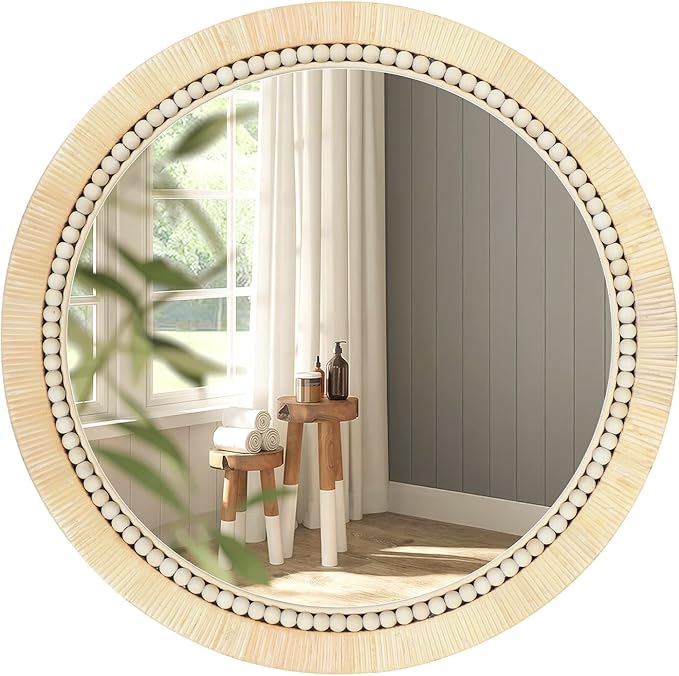 ULIKE Round Rattan Mirror, Bathroom 30 Inch Rustic Farmhouse Wall Decor by ULIKE