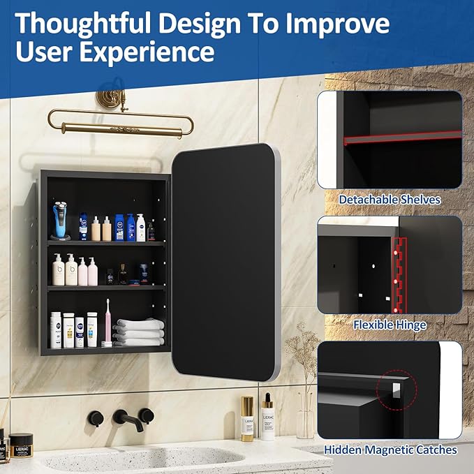 20x28 Inch Brushed Silver Recessed Medicine Cabinet - Image 6