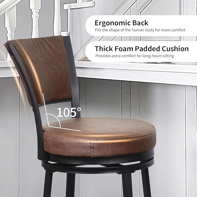 Bar Stools Set of 2, 25 Inch Metal Counter Height Bar Chairs, Modern Faux - Image 5