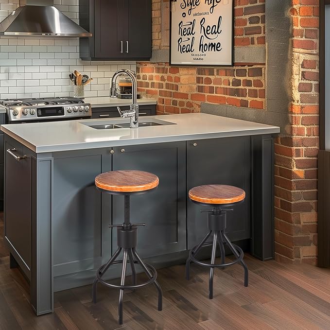 Diwhy Industrial Vintage Kitchen Counter Height Adjustable Bar Stool, Farmhouse - Image 10