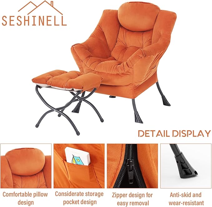 Lazy Chair with Ottoman, Modern Accent Chair Contemporary Lounge Leisure Sofa - Image 4