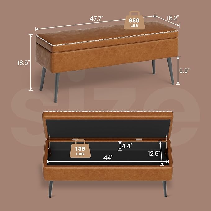 GarveeHome Storage Ottoman Bench, Mid-Century Modern Entryway Bedroom Bench - Image 2