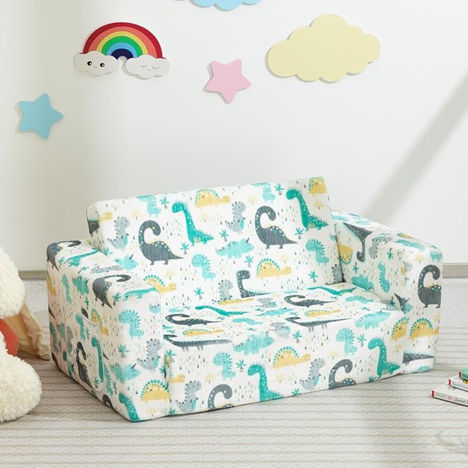 ALIMORDEN Fold Out Toddler Couch, Extra Wide Comfy 2-in-1 Cuddly Sherpa Sofa - Image 2