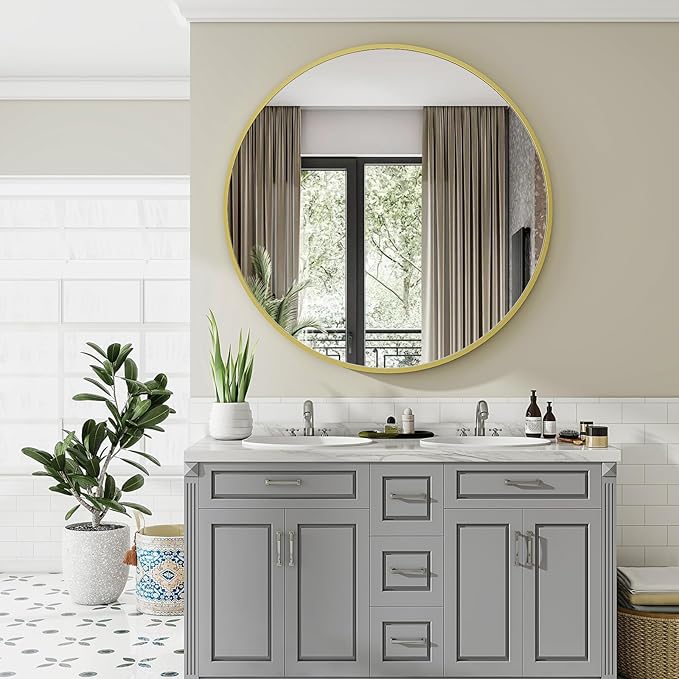 Black Round Bathroom Mirror, 42 inch Large Circle Wall Mounted Hanging Mirror - Image 6