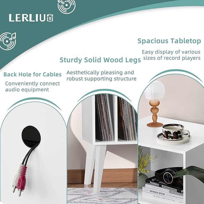 Lerliuo Record Player Stand, Mid-Century Vinyl Storage Cabinet Table - Image 6