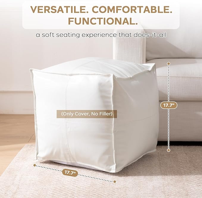Unstuffed Pouf Ottoman Cover, 17.7x17.7 inch Faux Leather Moroccan Poofy - Image 2