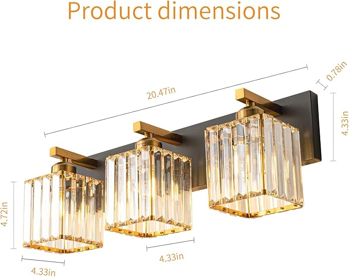 Modern Bathroom Vanity Light 3-Lights Black Gold Crystal Bathroom Wall Light - Image 6