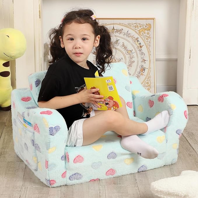 Toddler Couch, 2-in-1 Toddler Soft Couch Fold Out - Image 2