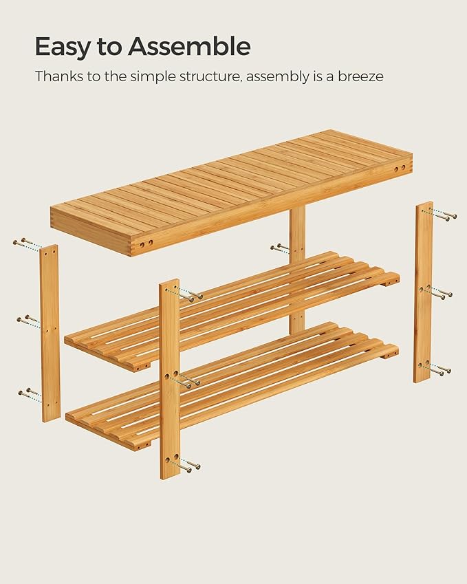 SONGMICS Shoe Rack Bench, 3-Tier Bamboo Shoe Storage Organizer, Entryway Bench - Image 6