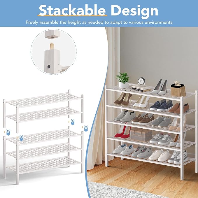 Haddockway Long 2 Tier Bamboo Shoe Rack Storage Organizer, Small Space - Image 6