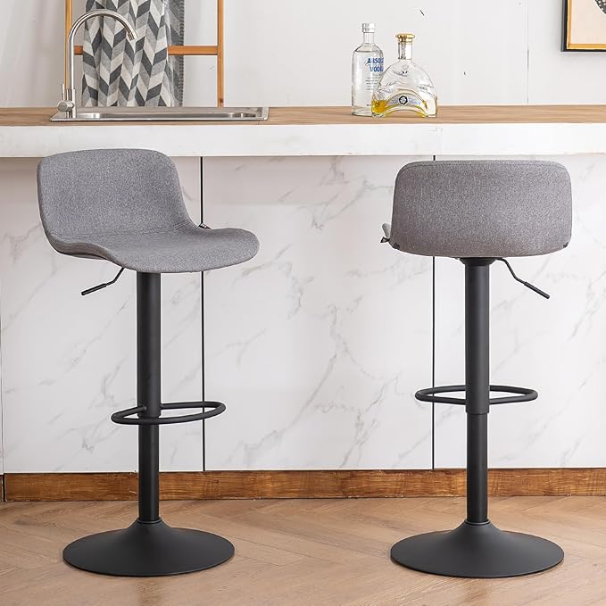 YOUTASTE Fabric Grey Bar Stools Set of 2, Adjustable Counter Height Barstools by YOUTASTE