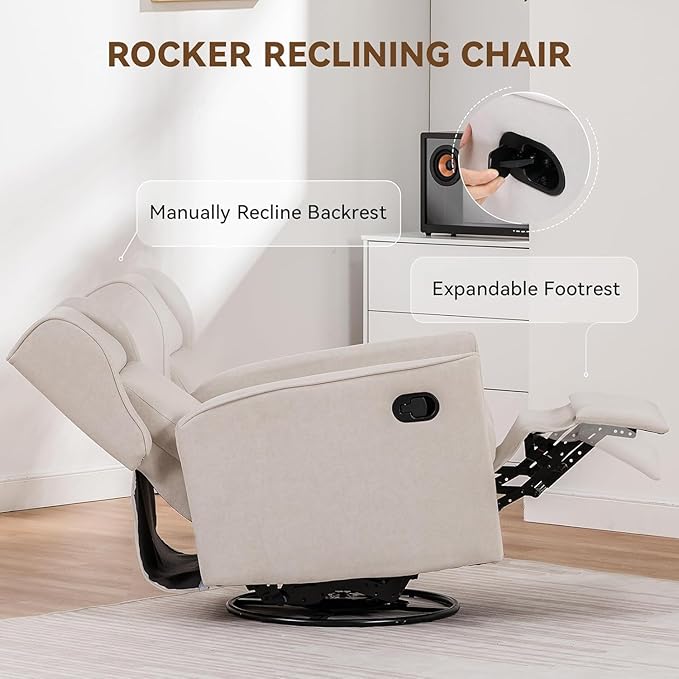 COMHOMA Rocking Recliner Chair, Swivel Glider Reclining Single Sofa Manual - Image 4