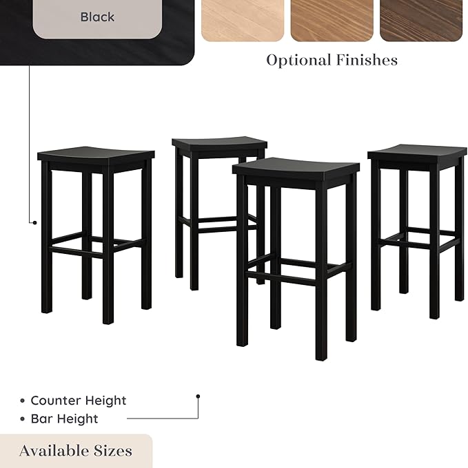 Grain & Grove Smith Collection Set of 4 Solid Wood Bar Stools, 30 inch - Image 6