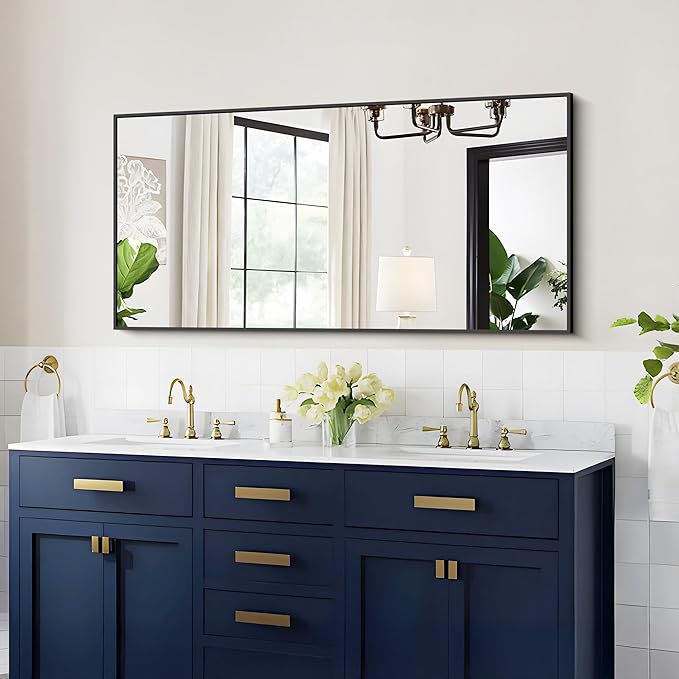 48x24In Black Bathroom Mirror for Wall, Rectangle Mirrors - Image 2