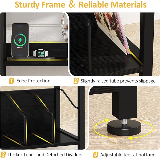 Hosfais 3 Tier Record Player Stand, Retro Vinyl Record Storage End Table Records - Image 5