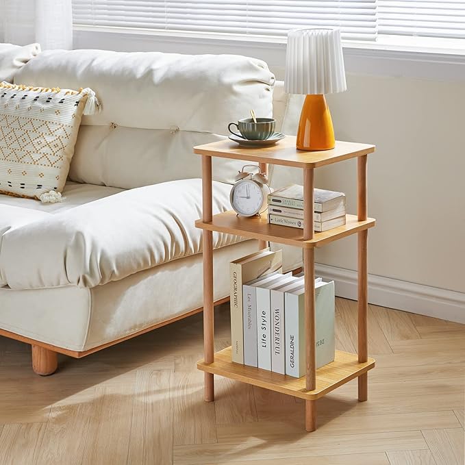 IBUYKE 3-Tier Side Table, Solid Wood Tall End Table - Image 2