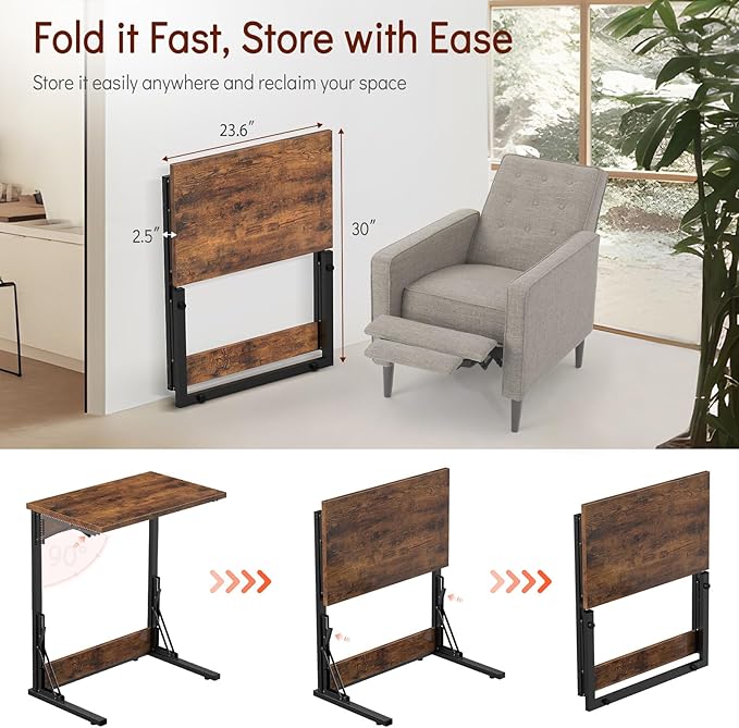 Tatub 24" Folding C Shaped End Table, Small Sofa Side Laptop Desk, Couch TV - Image 3