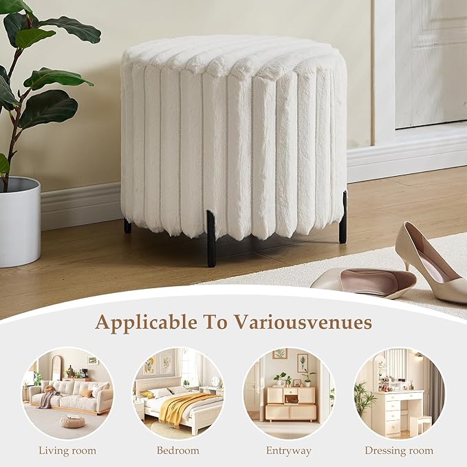 Furniliving Modern Round Ottoman, Large Size Bedroom Ottoman Footstool Round - Image 5