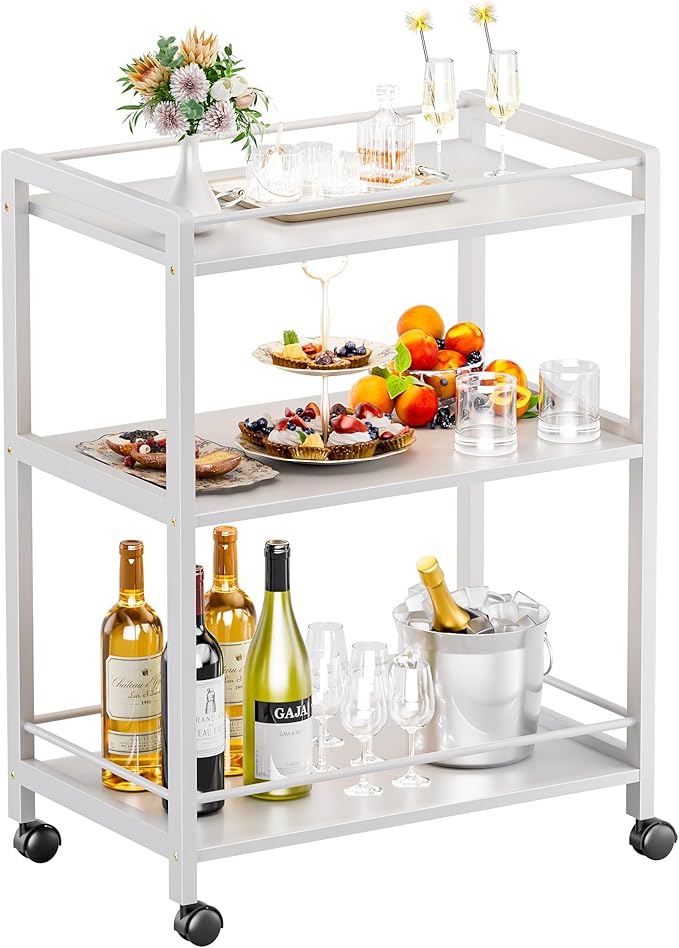 HITNET White Bar Cart, Home Bar Serving Cart, Kitchen Trolley on Wheels by HITNET