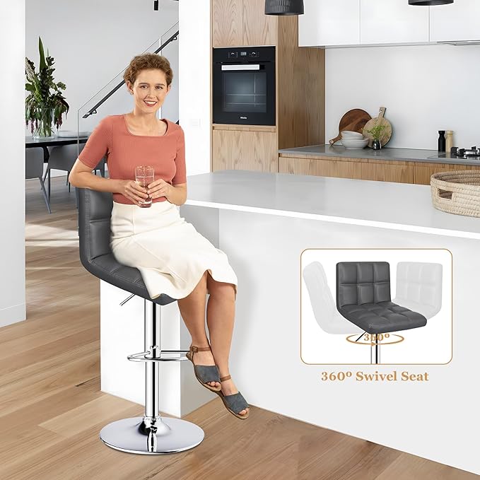 Bar Stools Set of 2, Armless Adjustable Swivel Barstools - Image 7