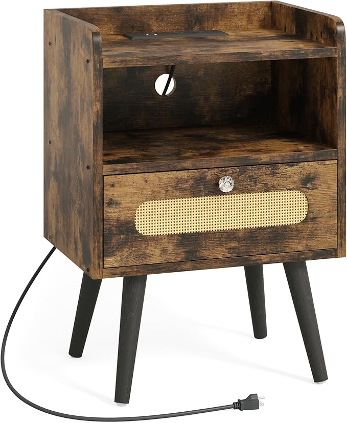 End Table with Diamond Handle, Nightstand/Bedside Table with Charging Station - Image 5